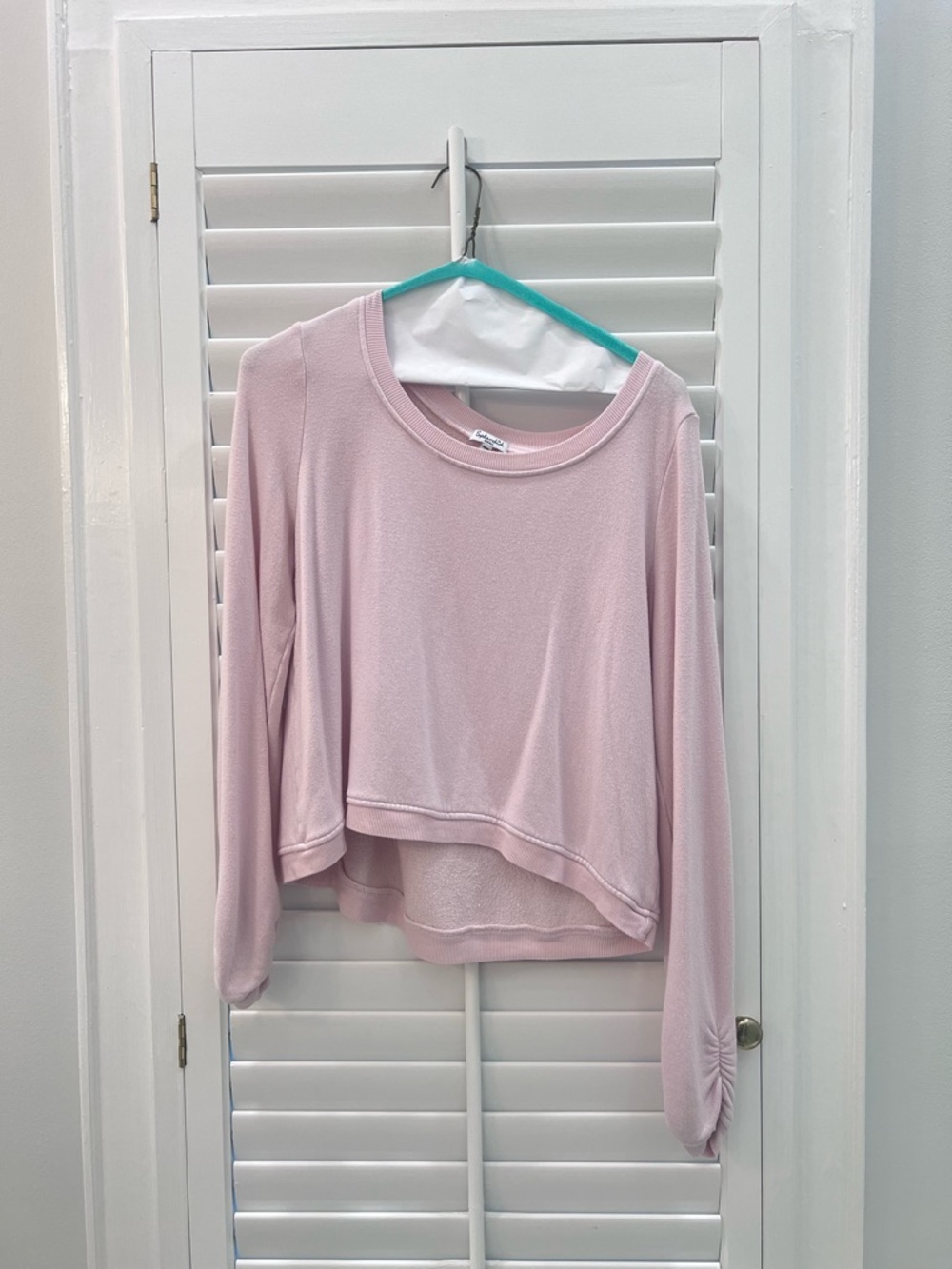 Splendid Blush Pink Cropped Sweatshirt Soft Knit Long Sleeve Lounge Top Small